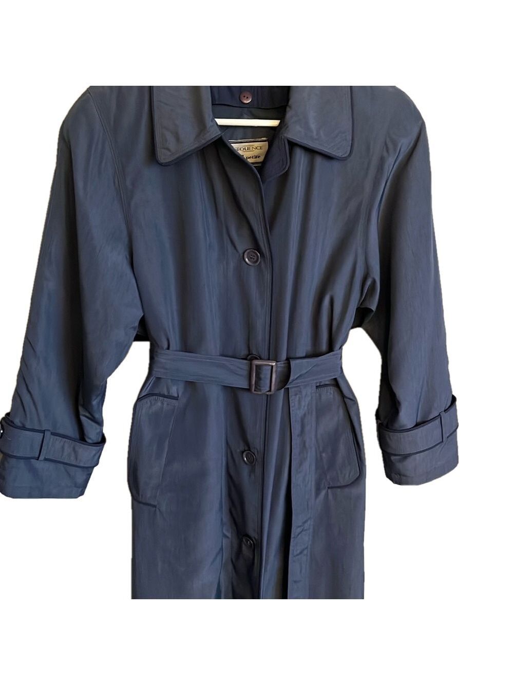Blue Trench Coat with Belted Waist and Wide Collar
